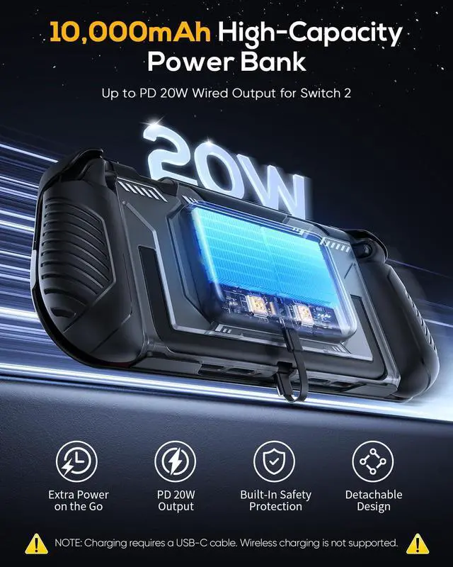 Alt view image 2 of 7 - Switch 2 Protective Case with Front Cover & Detachable Power Bank