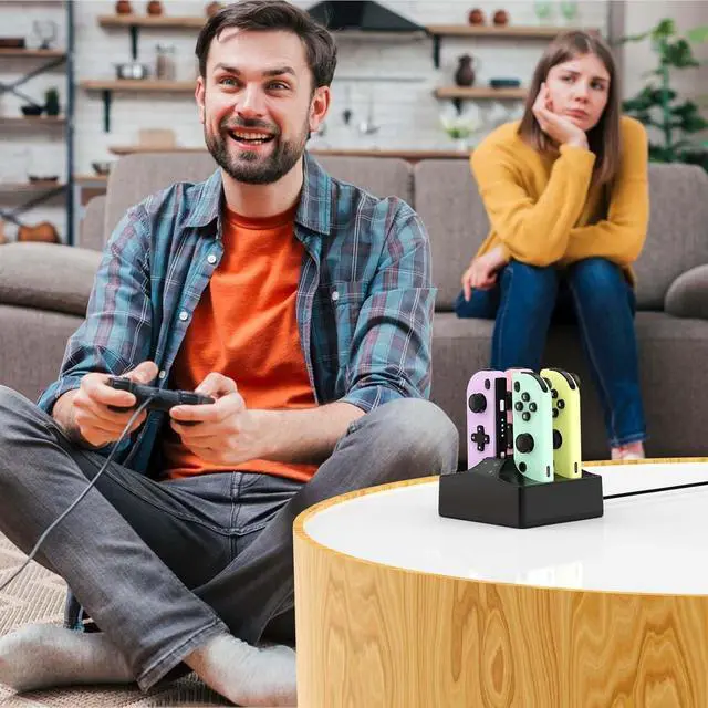 Alt view image 6 of 7 - Joycon Charger for Nintendo Switch Joycon Controller, Charging Dock for 4 Switch Controllers, Charger Station with a USB Type-C Charging Cable