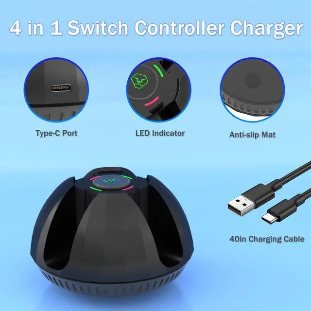 Alt view image 5 of 6 - Switch Controller Charger for Nintendo Switch Joy Con,Charging Station for 4 Nintendo Joycons Controller with Led Indication,Joy Con Charging Dock Stand with USB Type C Charging Cable