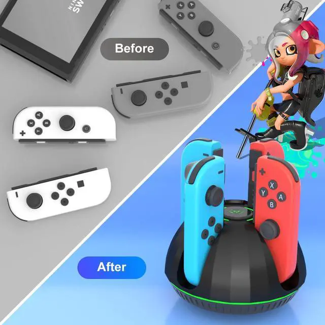 Alt view image 6 of 6 - Switch Controller Charger for Nintendo Switch Joy Con,Charging Station for 4 Nintendo Joycons Controller with Led Indication,Joy Con Charging Dock Stand with USB Type C Charging Cable