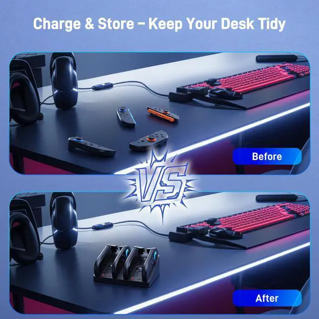Alt view image 4 of 7 - Charging Dock for Nintendo Switch 2 & 1 Controller | 4 in 1 Magnetic Secure Charger for Joy-Con 2 & Controllers | with 4 Game Card Slots & Organized Storage