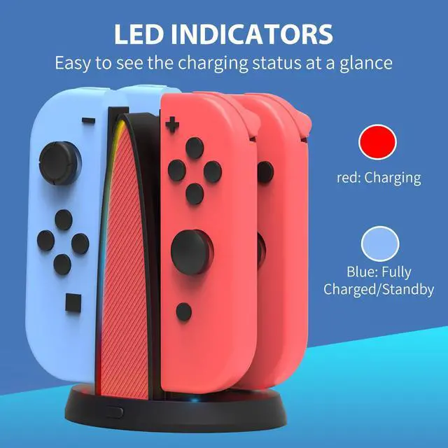 Alt view image 2 of 6 - Controller Charging Dock for Nintendo Switch JoyCon, Joy Con Charger Station Compatible with OLED, 4 in 1 JoyCons Charging Switch Accessories with LED Indication and USB Type-C Cord