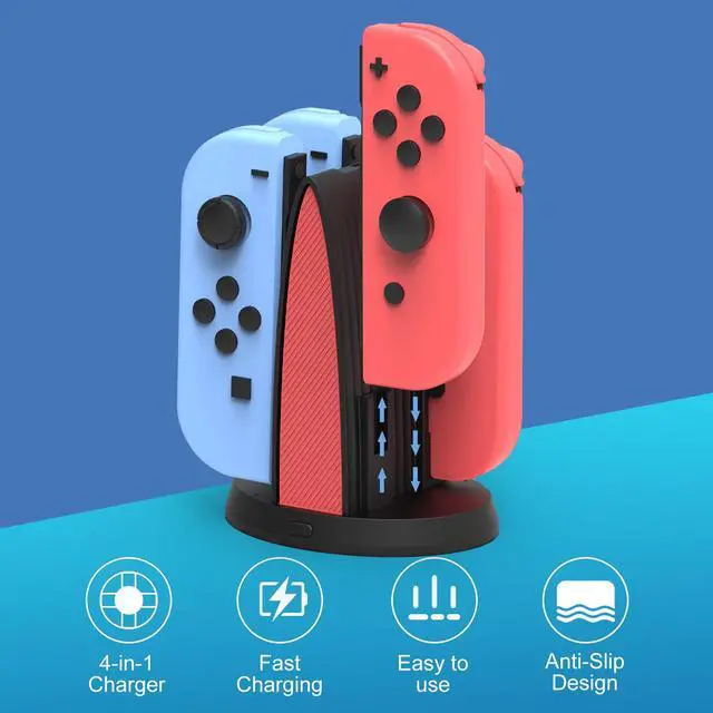 Alt view image 3 of 6 - Controller Charging Dock for Nintendo Switch JoyCon, Joy Con Charger Station Compatible with OLED, 4 in 1 JoyCons Charging Switch Accessories with LED Indication and USB Type-C Cord