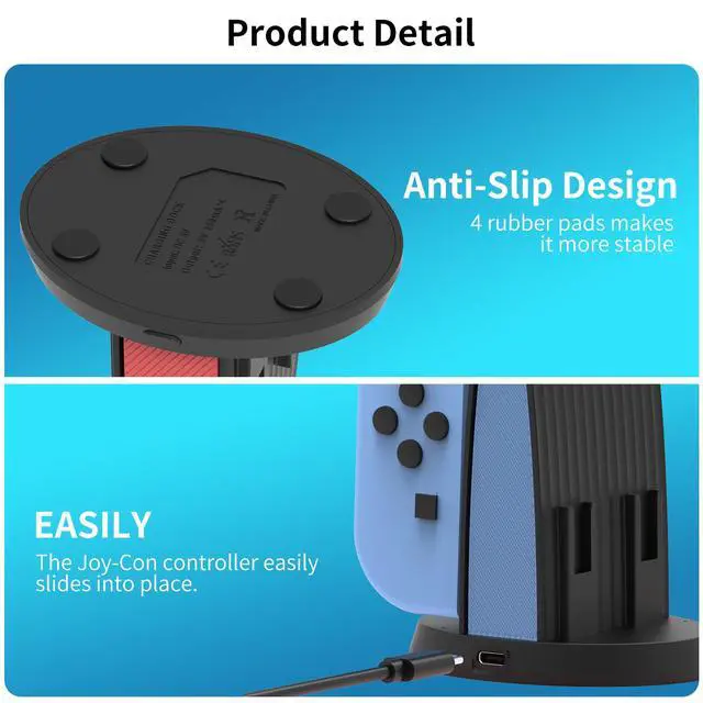 Alt view image 4 of 6 - Controller Charging Dock for Nintendo Switch JoyCon, Joy Con Charger Station Compatible with OLED, 4 in 1 JoyCons Charging Switch Accessories with LED Indication and USB Type-C Cord