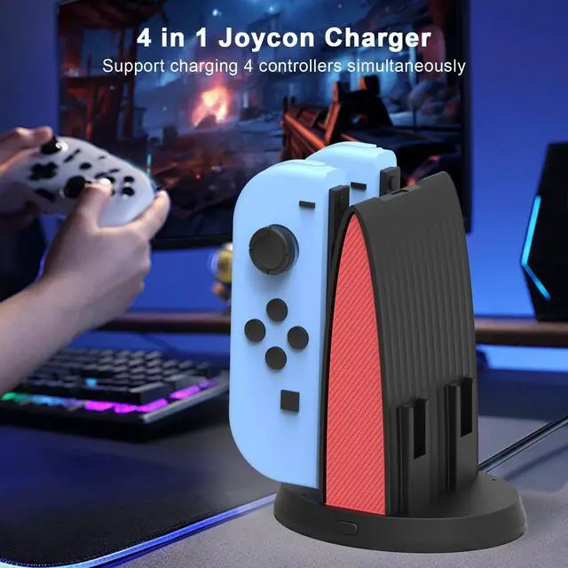 Alt view image 5 of 6 - Controller Charging Dock for Nintendo Switch JoyCon, Joy Con Charger Station Compatible with OLED, 4 in 1 JoyCons Charging Switch Accessories with LED Indication and USB Type-C Cord
