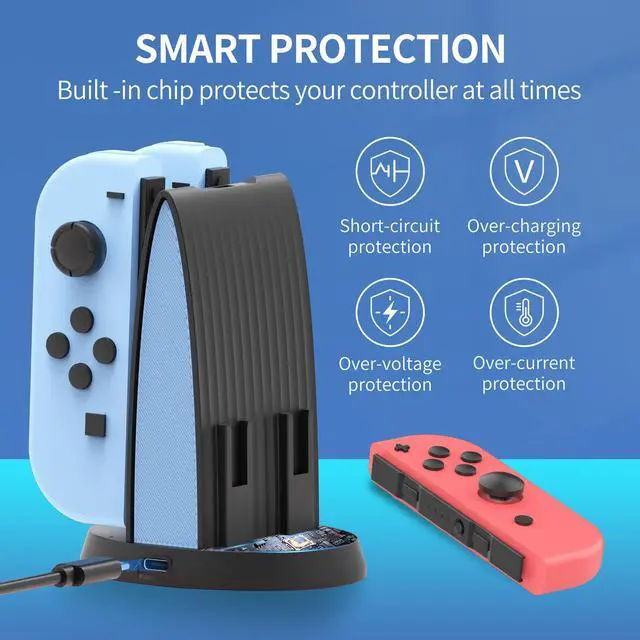 Alt view image 6 of 6 - Controller Charging Dock for Nintendo Switch JoyCon, Joy Con Charger Station Compatible with OLED, 4 in 1 JoyCons Charging Switch Accessories with LED Indication and USB Type-C Cord