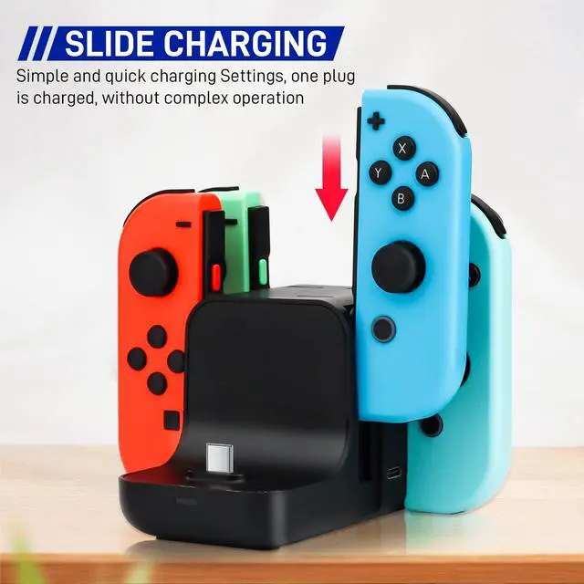 Alt view image 3 of 7 - 6 in 1 Controller Charger Dock for Nintendo Switch & OLED & Lite, Charging Station for Joy-Con and Pro Controller with LED Indicator and Type C Charge Cable, Black