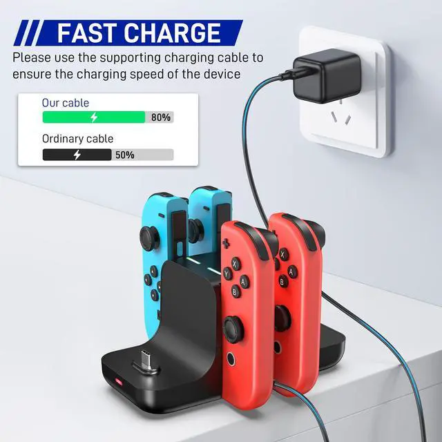 Alt view image 2 of 7 - 6 in 1 Controller Charger Dock for Nintendo Switch & OLED & Lite, Charging Station for Joy-Con and Pro Controller with LED Indicator and Type C Charge Cable, Black