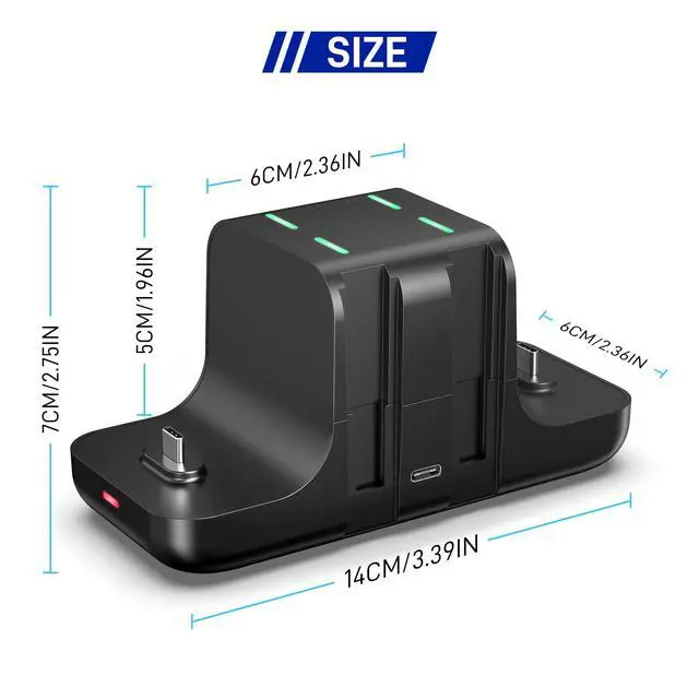 Alt view image 6 of 7 - 6 in 1 Controller Charger Dock for Nintendo Switch & OLED & Lite, Charging Station for Joy-Con and Pro Controller with LED Indicator and Type C Charge Cable, Black