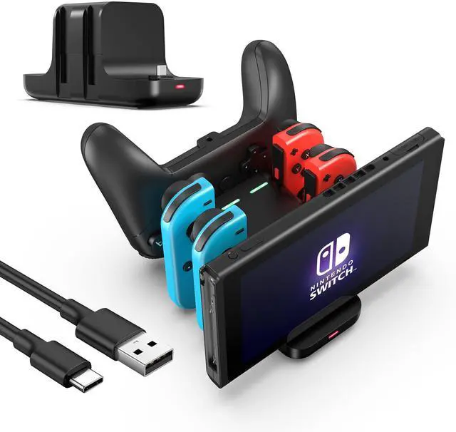 Main image of 6 in 1 Controller Charger Dock for Nintendo Switch & OLED & Lite, Charging Station for Joy-Con and Pro Controller with LED Indicator and Type C Charge Cable, Black