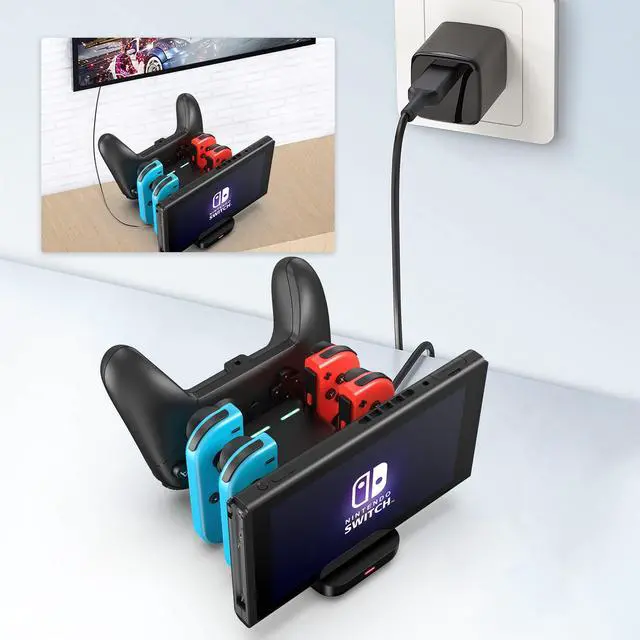 Alt view image 7 of 7 - 6 in 1 Controller Charger Dock for Nintendo Switch & OLED & Lite, Charging Station for Joy-Con and Pro Controller with LED Indicator and Type C Charge Cable, Black
