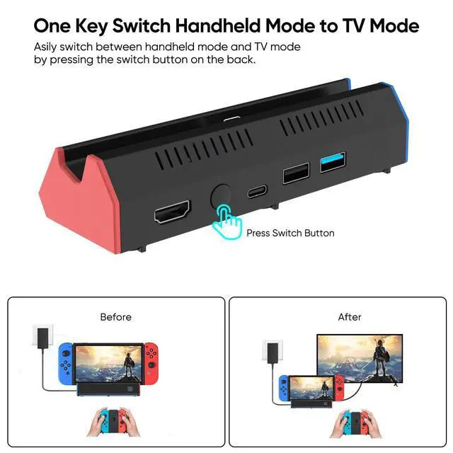 Alt view image 3 of 6 - Switch Dock, TV Dock Station for Switch/Switch OLEDwith 4K@60Hz HDMI Output/Type C Port/USB 3.0 Port for Nintendo Switch DockIncompatible with Nintendo Switch 2