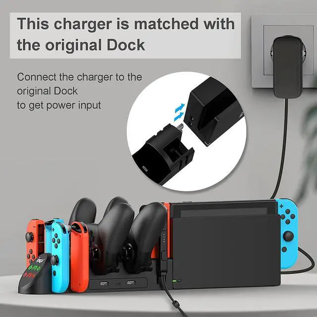 Alt view image 3 of 6 - Switch Controller Charger Station for Joy Cons and Switch Pro Controllers Charging Dock with USB 2.0 Plug and Ports, Only for SwitchPro Controller
