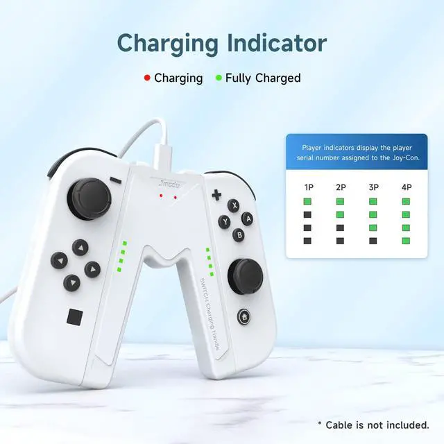 Alt view image 3 of 7 - Switch Joy-Con Charging Grip Compatible with Nintendo Switch & OLED Model, Play While Charging, Portable V-Shaped Switch Joy-Con Controller Charger with Indicators, White