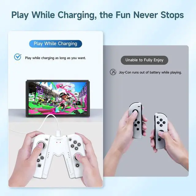 Alt view image 2 of 7 - Switch Joy-Con Charging Grip Compatible with Nintendo Switch & OLED Model, Play While Charging, Portable V-Shaped Switch Joy-Con Controller Charger with Indicators, White