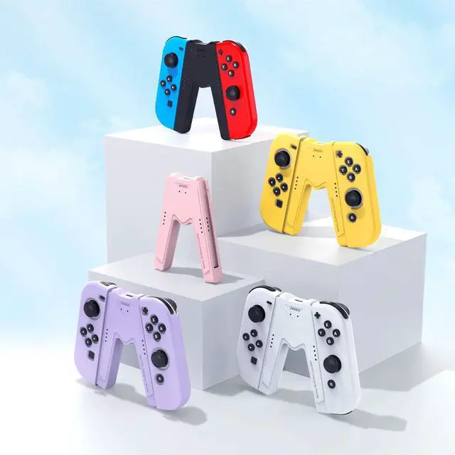 Alt view image 6 of 7 - Switch Joy-Con Charging Grip Compatible with Nintendo Switch & OLED Model, Play While Charging, Portable V-Shaped Switch Joy-Con Controller Charger with Indicators, White