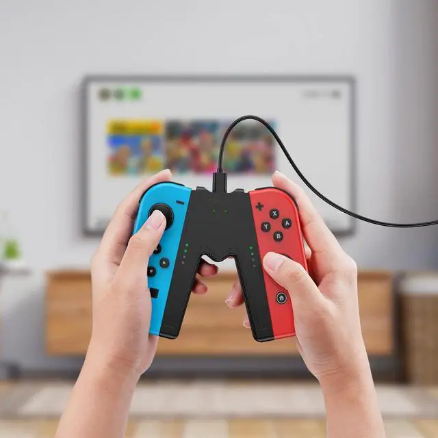 Alt view image 7 of 7 - Switch Joy-Con Charging Grip Compatible with Nintendo Switch & OLED Model, Play While Charging, Portable V-Shaped Switch Joy-Con Controller Charger with Indicators, White