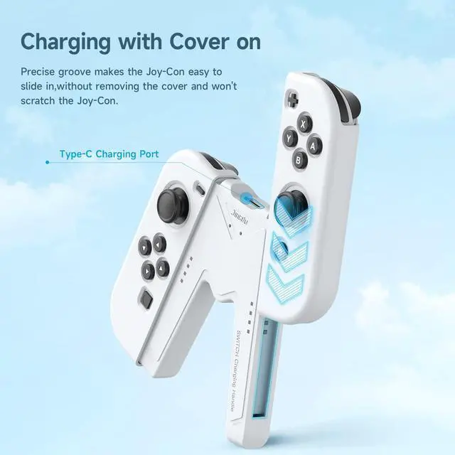 Alt view image 4 of 7 - Switch Joy-Con Charging Grip Compatible with Nintendo Switch & OLED Model, Play While Charging, Portable V-Shaped Switch Joy-Con Controller Charger with Indicators, White