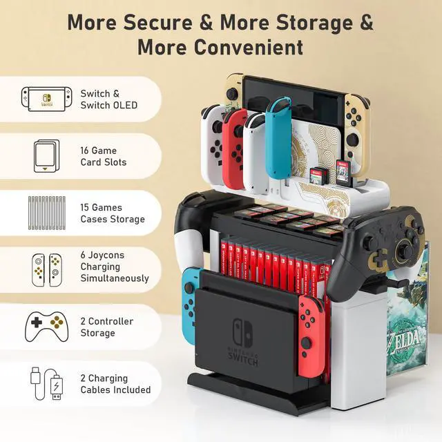 Alt view image 2 of 7 - Switch Games Organizer Station with Controller Charger, Charging Dock for Nintendo Switch & OLED Joycons, Switch Mounts, Brackets & Stands for Games, the Legend of Zelda: Tears of the Kingdom Edition