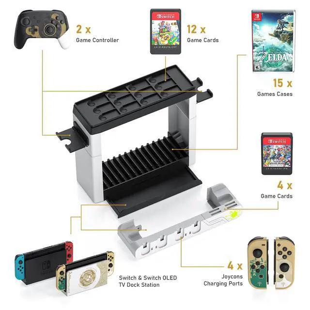 Alt view image 4 of 7 - Switch Games Organizer Station with Controller Charger, Charging Dock for Nintendo Switch & OLED Joycons, Switch Mounts, Brackets & Stands for Games, the Legend of Zelda: Tears of the Kingdom Edition