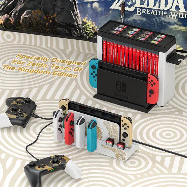 Alt view image 6 of 7 - Switch Games Organizer Station with Controller Charger, Charging Dock for Nintendo Switch & OLED Joycons, Switch Mounts, Brackets & Stands for Games, the Legend of Zelda: Tears of the Kingdom Edition