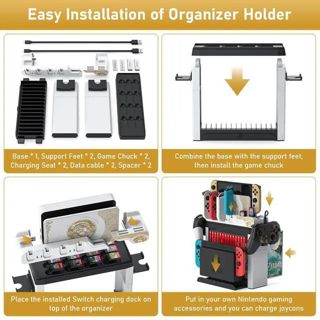 Alt view image 7 of 7 - Switch Games Organizer Station with Controller Charger, Charging Dock for Nintendo Switch & OLED Joycons, Switch Mounts, Brackets & Stands for Games, the Legend of Zelda: Tears of the Kingdom Edition
