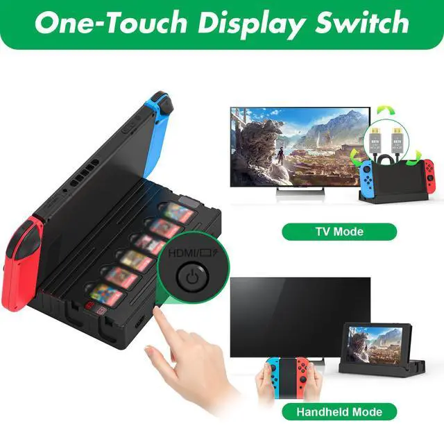 Alt view image 4 of 7 - TV Docking Station with Joycon Charging for Switch,Storable 6 Game Cards/6 TF Cards,Switch Docking Station Support 4K HD Adapter Output with Cable and 15V/2.6A USB-C Charger