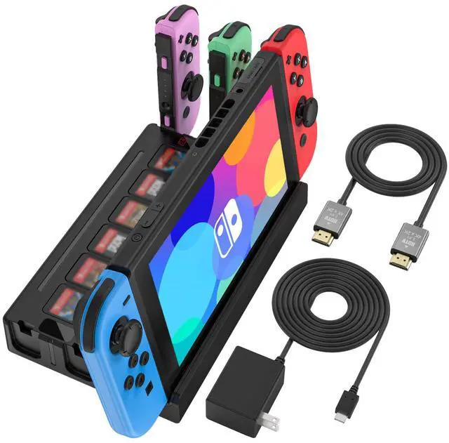 Main image of TV Docking Station with Joycon Charging for Switch,Storable 6 Game Cards/6 TF Cards,Switch Docking Station Support 4K HD Adapter Output with Cable and 15V/2.6A USB-C Charger