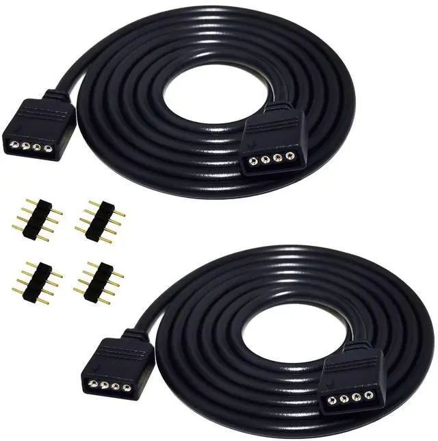 Main image of 2pcs 2m 6.6ft RGB LED Strip Extension Cable 4 Pin LED Tape Extension Cord LED Ribbon Extension Wire LED Band Extender Quick Connector Cable for SMD 5050 3528 2835 RGB LED Strip Light, Black