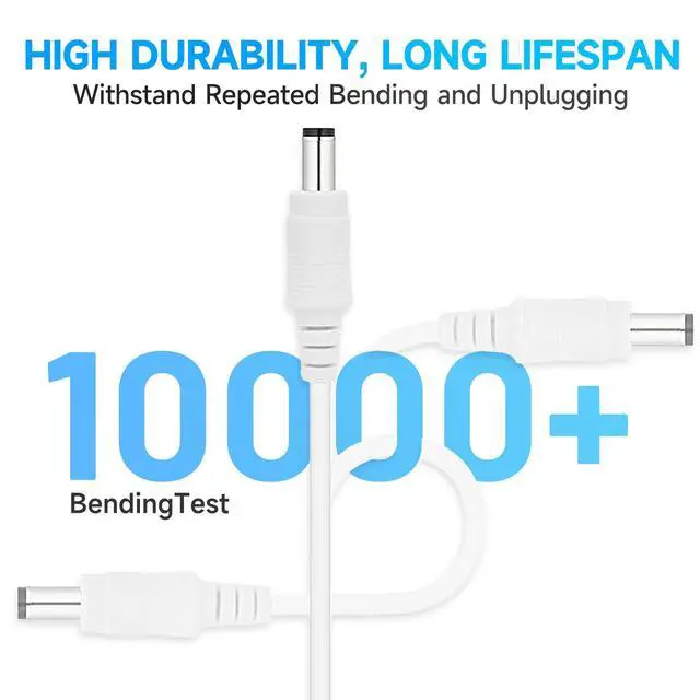 Alt view image 4 of 7 - 10ft 3M DC Power Extension Cable, Premium Pure Copper DC 12V Power Adapter Extension Cord 5.5mm x 2.1mm for CCTV Security Camera/Router/LED Strip Light/Printer/Monitor and More-White
