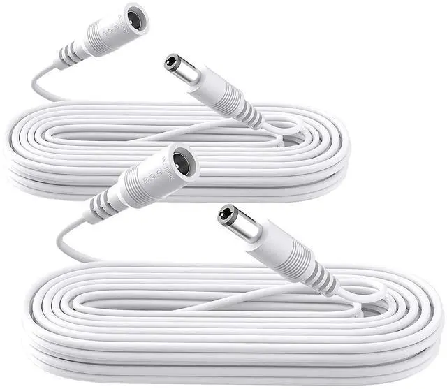 Main image of 2 Pack 10ft 3M DC Power Extension Cable, Premium Pure Copper DC 12V Power Adapter Extension Cord 5.5mm x 2.1mm for CCTV Security Camera/Router/LED Strip Light/Printer/Monitor and More-White