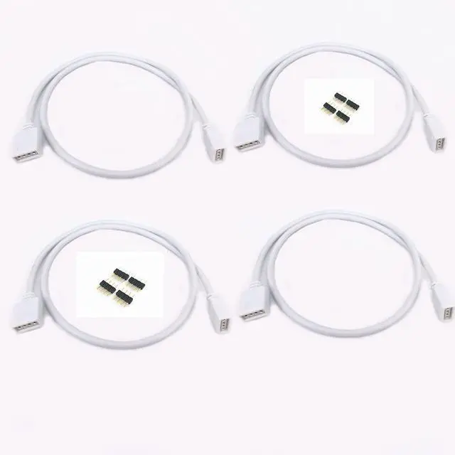 Main image of 4pcs White 0.5M 1.64ft RGB Extension Cable LED Strip Connector Extension Cable Cord Wire 4 Pin LED Connector