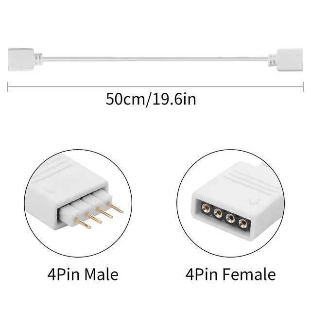 Alt view image 5 of 6 - RGB LED Strip Extension Cable,12V 4 Pin Solderless Strip Jumper Cables LED Strip Connector Extension Cable Cord for 5050 3528 RGB LED Strip Light (4-Pin, 50CM)