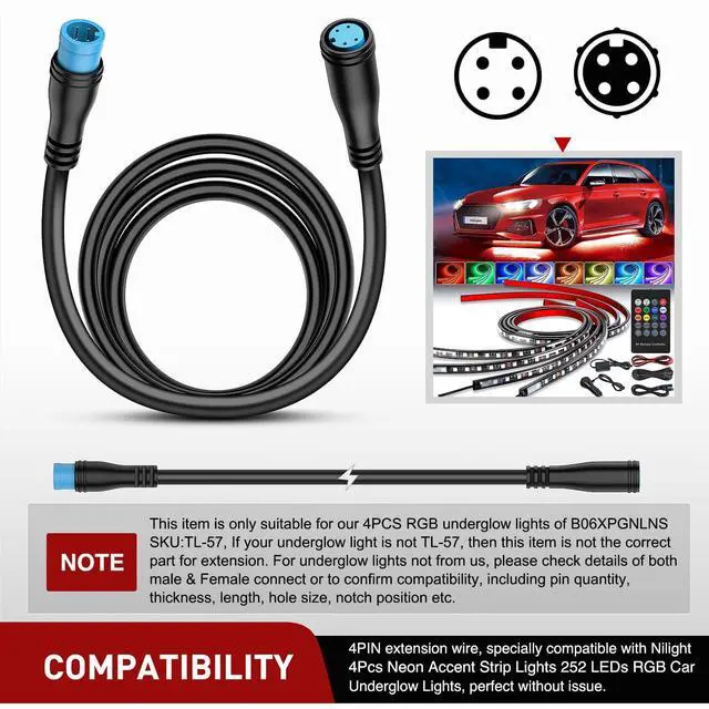 Alt view image 4 of 7 - 5FT 4 Pin xtension Cable Designed for Automotive Underglow Lights
