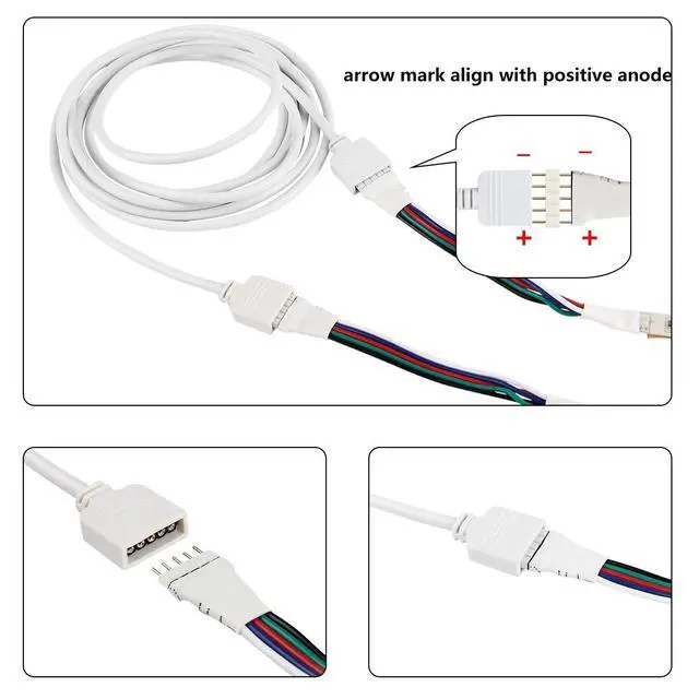 Alt view image 5 of 7 - RGBW 5Pin LED Extension Cable 2 Pack 6.5ft/2m Connector for 10 mm Wide 5050 and 3528 Indoor LED Strip Lights Extending Connection