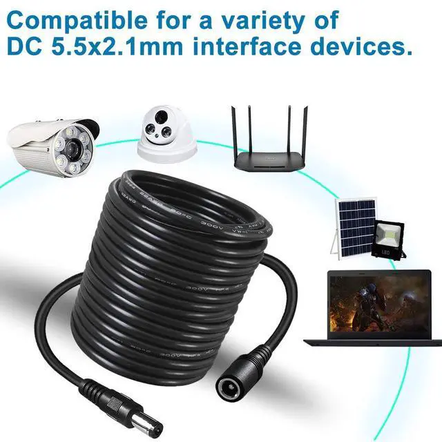 Alt view image 7 of 7 - 33FT DC Power Extension Cable 2.1mm x 5.5mm,12v Power Supply Adapter for CCTV Security Camera Surveillance IP Camera Dvr Standalone LED Strip,Car,Long Male to Female Barrel Plug Cord