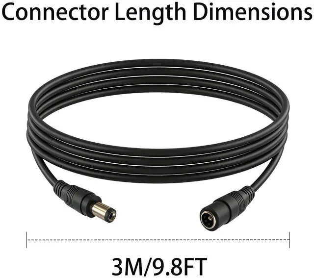 Alt view image 3 of 7 - 9.8FT 12V DC Extension Cable 5.5x2.1mm Male to Female DC Connector (Black) for Monitoring LED Strip Lights Cameras Routers 2 PCS