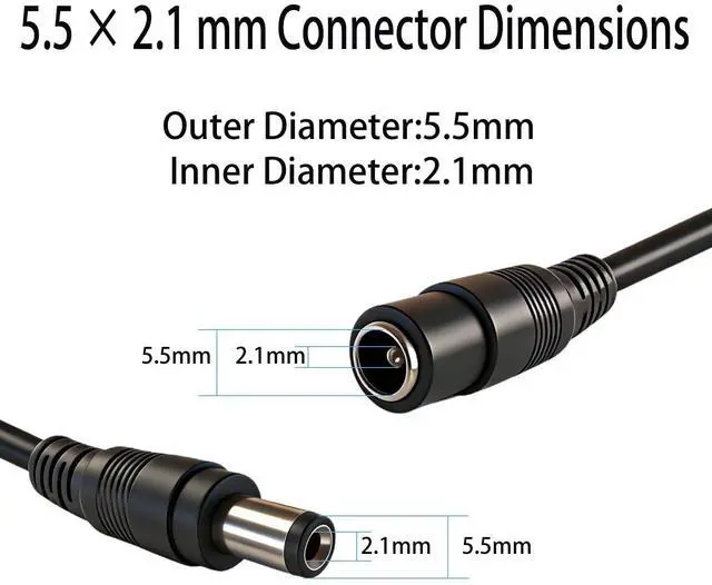 Alt view image 4 of 7 - 9.8FT 12V DC Extension Cable 5.5x2.1mm Male to Female DC Connector (Black) for Monitoring LED Strip Lights Cameras Routers 2 PCS