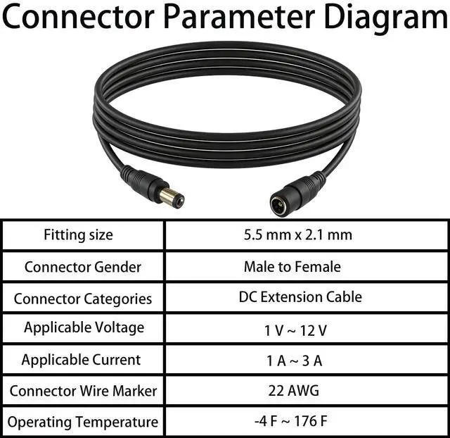 Alt view image 5 of 7 - 9.8FT 12V DC Extension Cable 5.5x2.1mm Male to Female DC Connector (Black) for Monitoring LED Strip Lights Cameras Routers 2 PCS