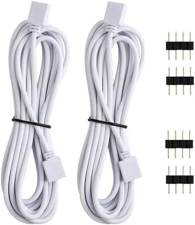 Main image of 2 Pack 3M 9.9ft RGB LED Extension Cables 4 Pin Strip Jumper Cables Wire Solderless with 4 Male Pin LED Connectors for 5050 3528 2835 RGB LED Strip