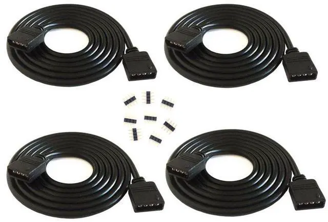 Main image of 4pcs Black 1M 3.28ft 4 Color RGB Extension Cable LED Strip Connector Extension Cable Cord Wire 4 Pin LED Connector for SMD 5050 3528 2835 RGB Light Strip (4 PCS)