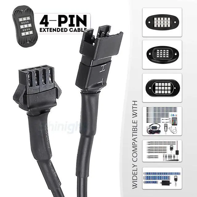 Alt view image 3 of 5 - 4 PCS 47 inch Extension Cords for Use with 5050 LED SMD RGB NEON Accent Kits for LED Motorcycle ATV Car Light Multi-Color Neon Strip
