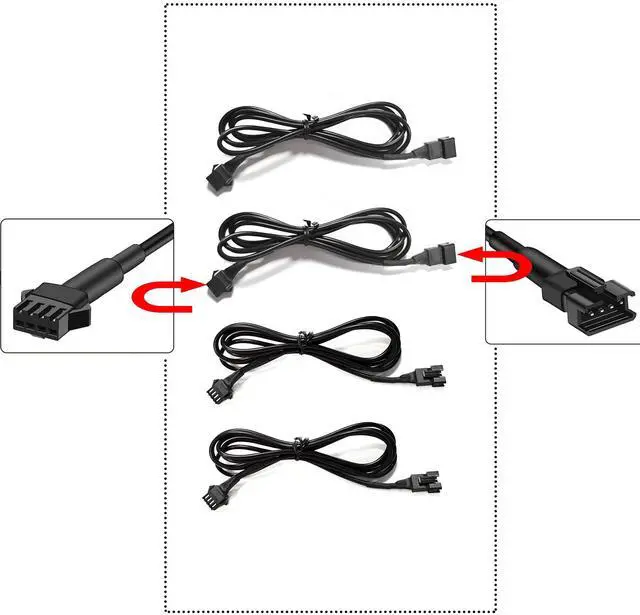 Alt view image 2 of 7 - 4PC 36in/90CM RGB LED Extension Cable With 2pcs 1-2 way spiltter Y cable,Rock Light Extension Wire,Neon Underglow Wire Cable Extension Kit for ATV Car Motorcycle Accent Light Strips Rock Lights