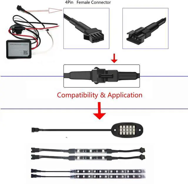 Alt view image 6 of 7 - 4PC 36in/90CM RGB LED Extension Cable With 2pcs 1-2 way spiltter Y cable,Rock Light Extension Wire,Neon Underglow Wire Cable Extension Kit for ATV Car Motorcycle Accent Light Strips Rock Lights