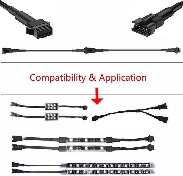 Alt view image 7 of 7 - 4PC 36in/90CM RGB LED Extension Cable With 2pcs 1-2 way spiltter Y cable,Rock Light Extension Wire,Neon Underglow Wire Cable Extension Kit for ATV Car Motorcycle Accent Light Strips Rock Lights