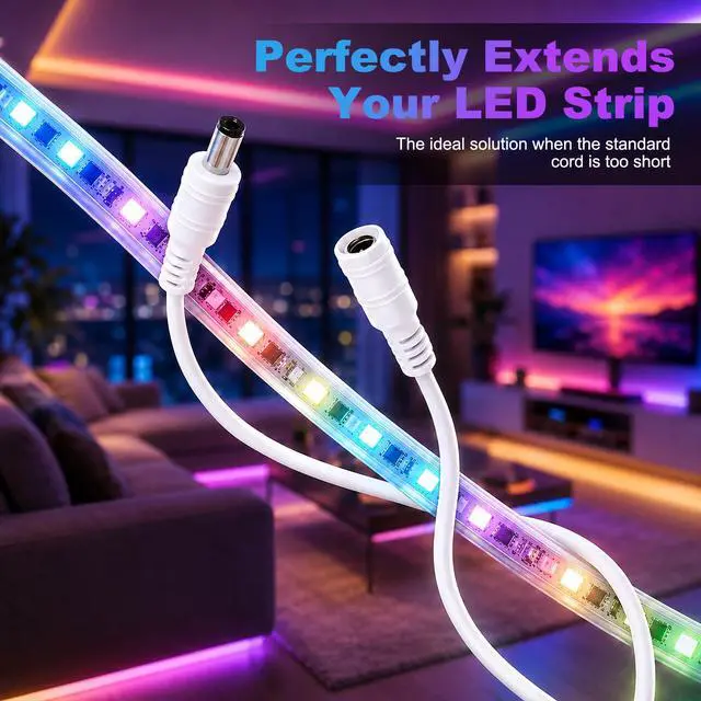 Alt view image 2 of 7 - 2Pack 16.4FT DC Power Extension Cable for Govee LED Strip Lights,Home Decor