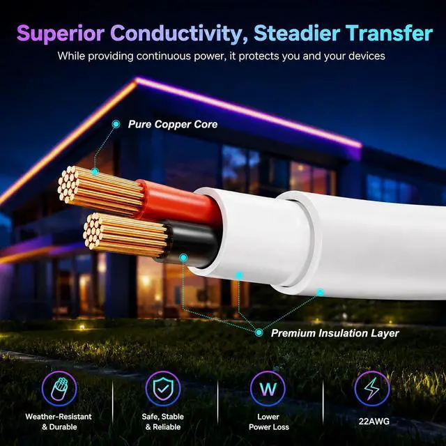 Alt view image 4 of 7 - 2Pack 16.4FT DC Power Extension Cable for Govee LED Strip Lights,Home Decor