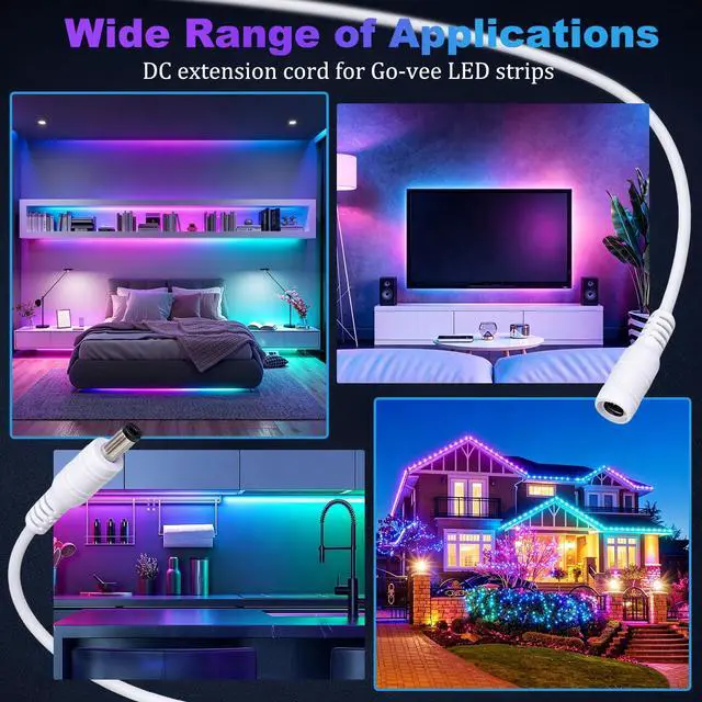 Alt view image 7 of 7 - 2Pack 16.4FT DC Power Extension Cable for Govee LED Strip Lights,Home Decor