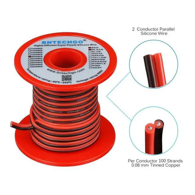 Alt view image 2 of 7 - 20 Gauge 2 Conductor Parallel Silicone Wire Red Black 25ft Cable