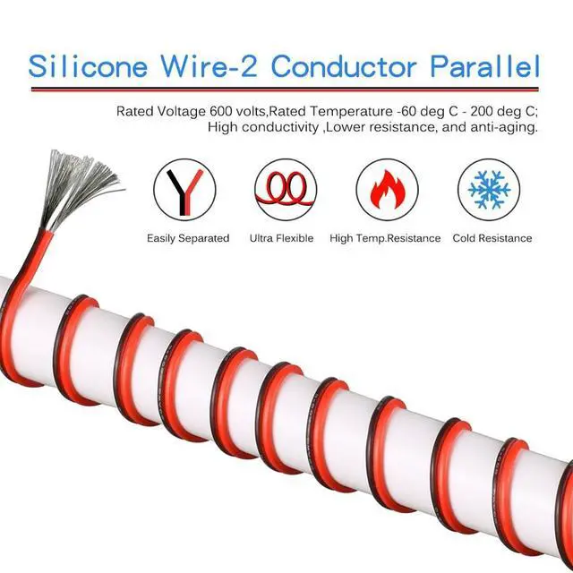 Alt view image 4 of 7 - 20 Gauge 2 Conductor Parallel Silicone Wire Red Black 25ft Cable